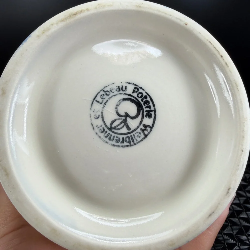 Lebeau et Weilbrenner Poterie Ceramic Utensil Crock Blue White Bird Ustensiles